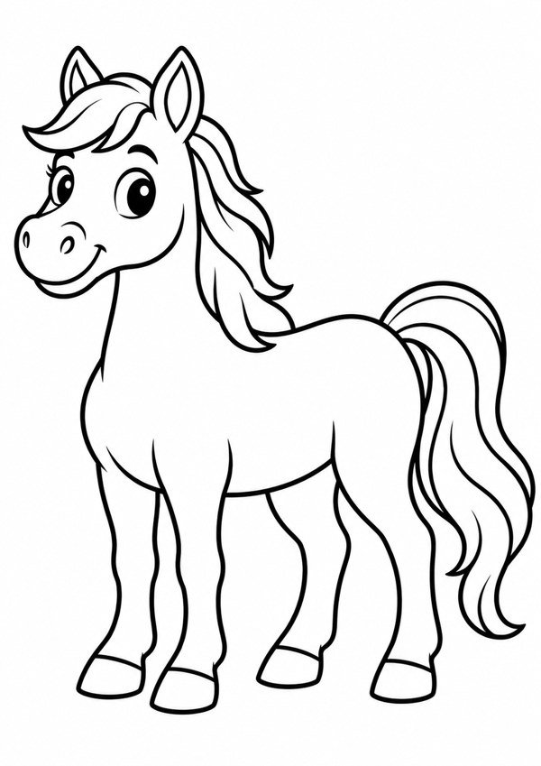 Cavalo para colorir: desenho simples com contornos grossos