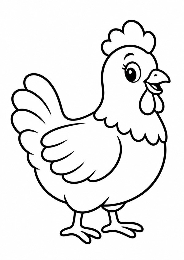 Galinha para colorir: desenho simples com contornos grossos