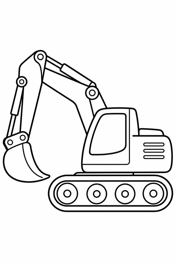 Escavadeira para colorir: desenho simples com contornos grossos