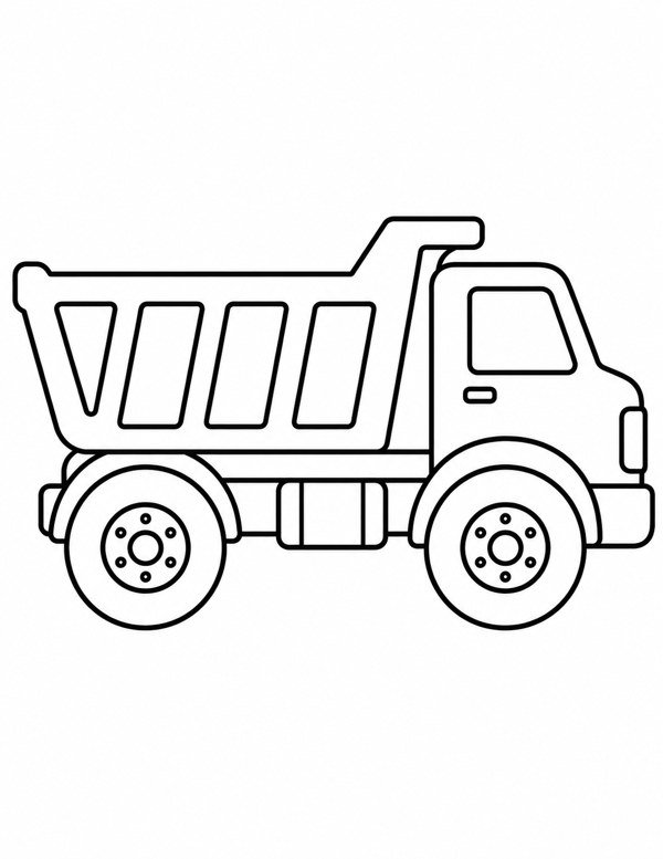 Caminhão basculante para colorir: desenho simples com contornos grossos